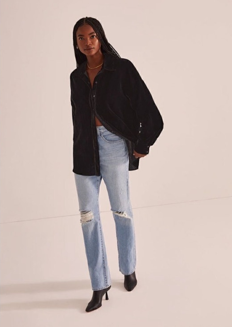 Favorite Daughter The Velvet Ex Boyfriend Oversized Shirt Black Medium